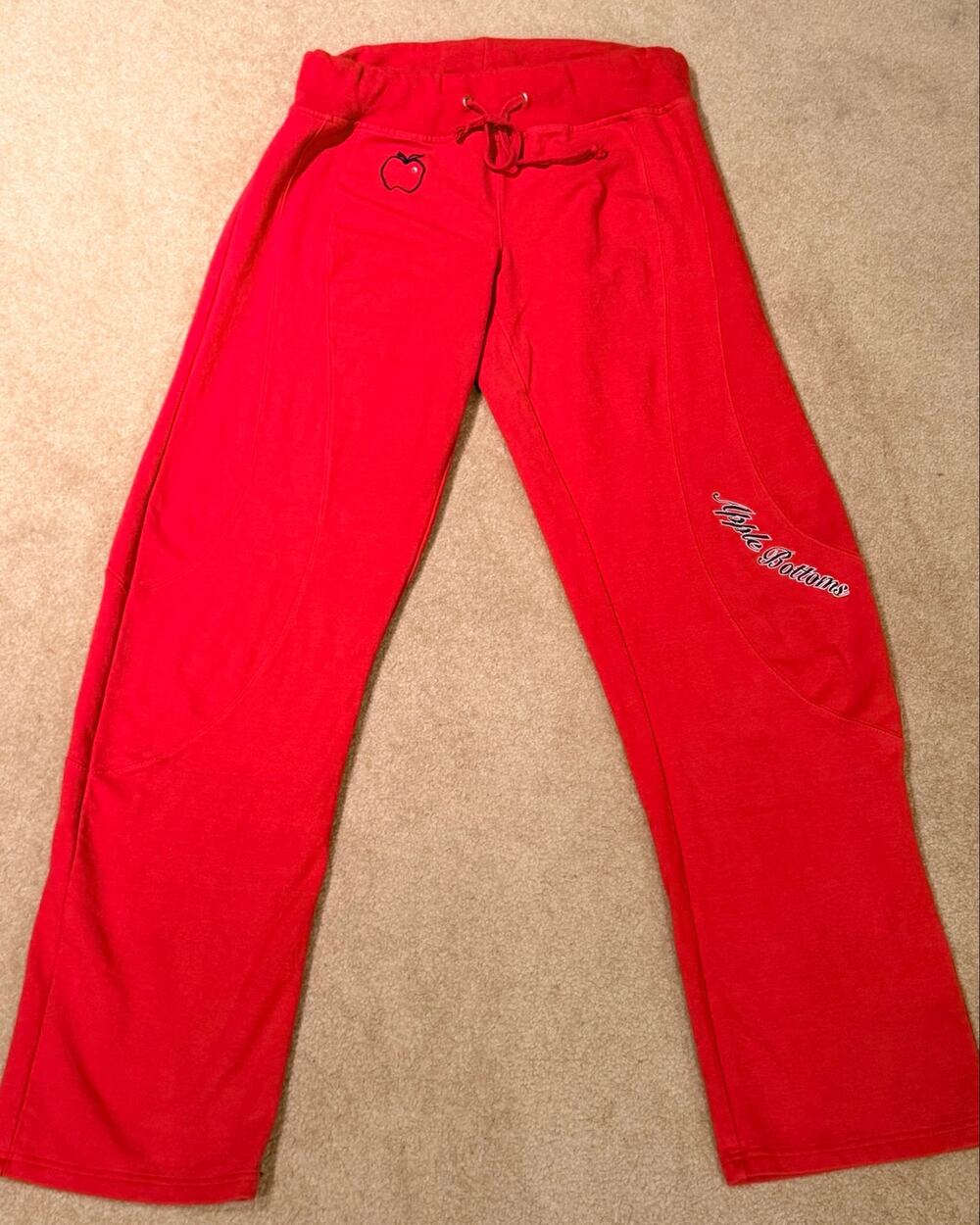 Apple Bottoms Red Sweatpants Joggers Y2K Rhinestone Apple Logo Size XL